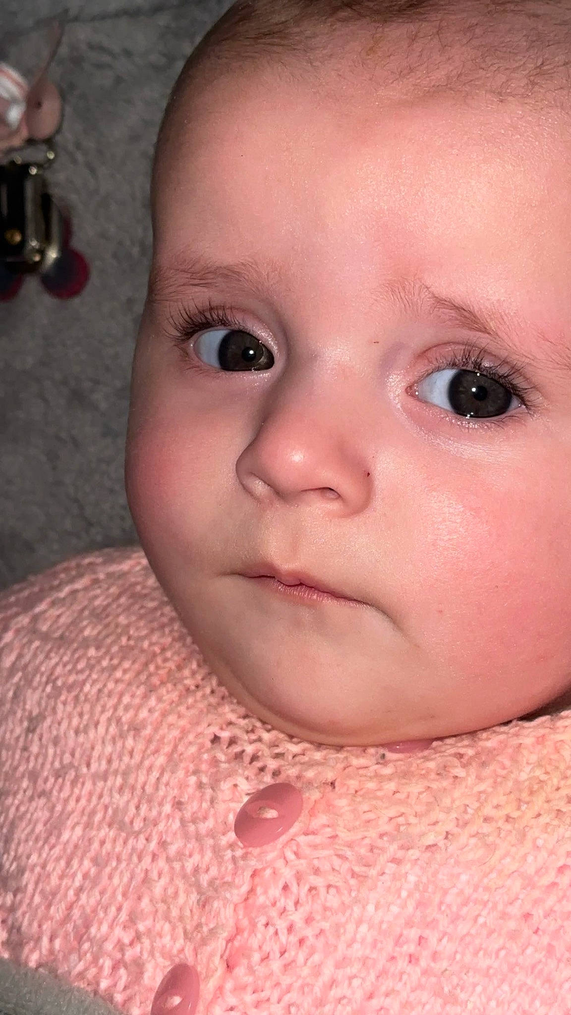 Alice joined the competition — help win amazing prizes! baby, cheek, child, chin, ear, eye, eyebrow, eyelash, forehead, head, iris, lip, mouth, no_expression, nose, person, pink, portrait_photography, skin, toddler