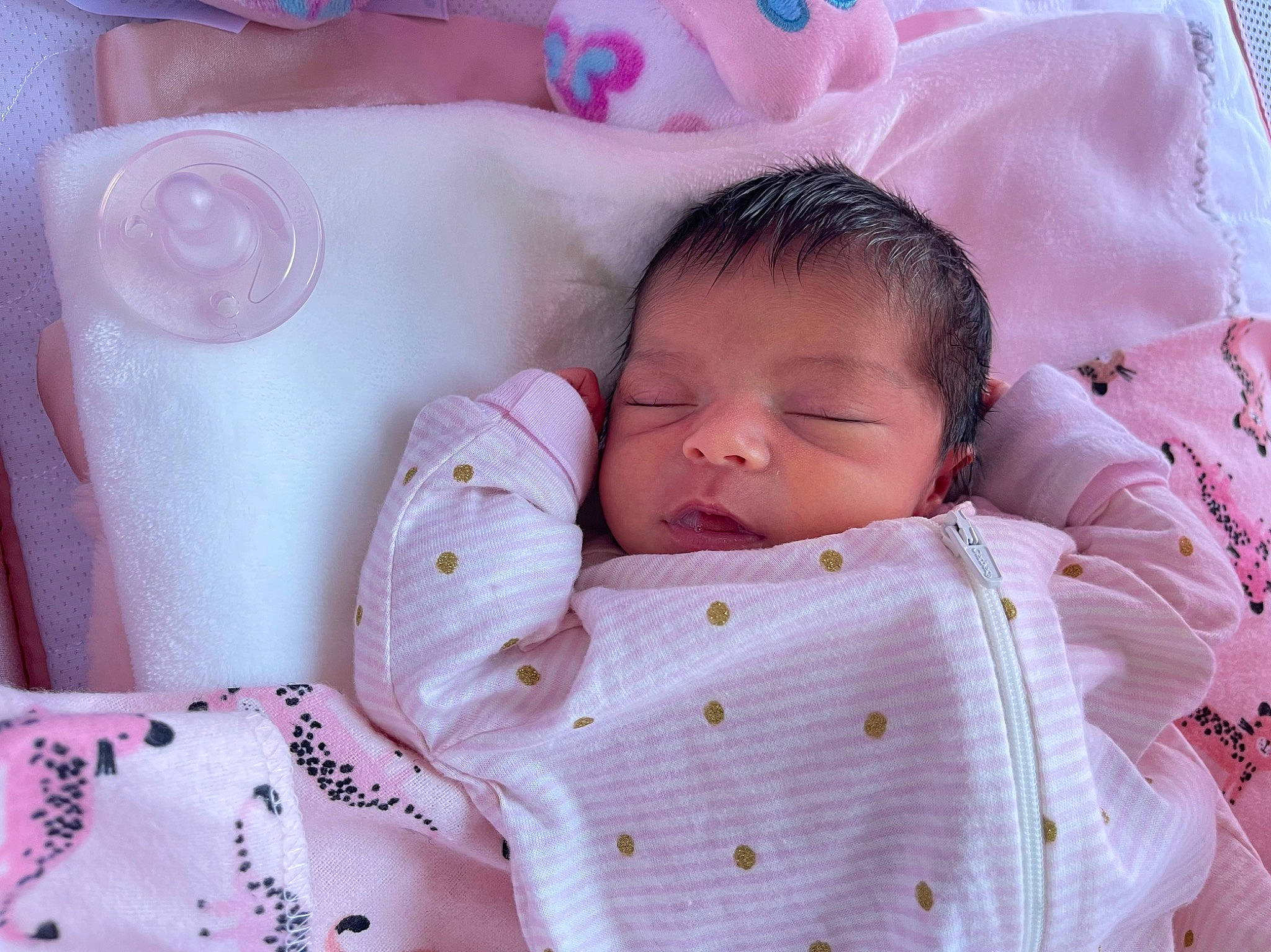 Aiyana joined the competition — help win amazing prizes! baby, baby_products, baby_sleeping, baby_toddler_clothing, bedtime, cheek, child, comfort, eye, face, head, iris, linens, lip, pattern, person, pink, skin, sleeve, textile