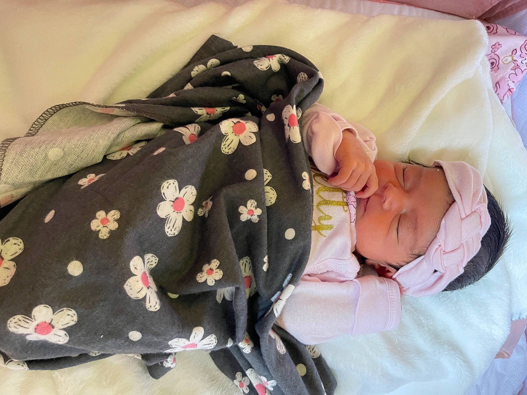 Aiyana joined the competition — help win amazing prizes! art, baby, baby_products, baby_sleeping, baby_toddler_clothing, bag, child, comfort, creative_arts, embellishment, event, fashion_accessory, headwear, linens, pattern, peach, person, product, room, sleeve