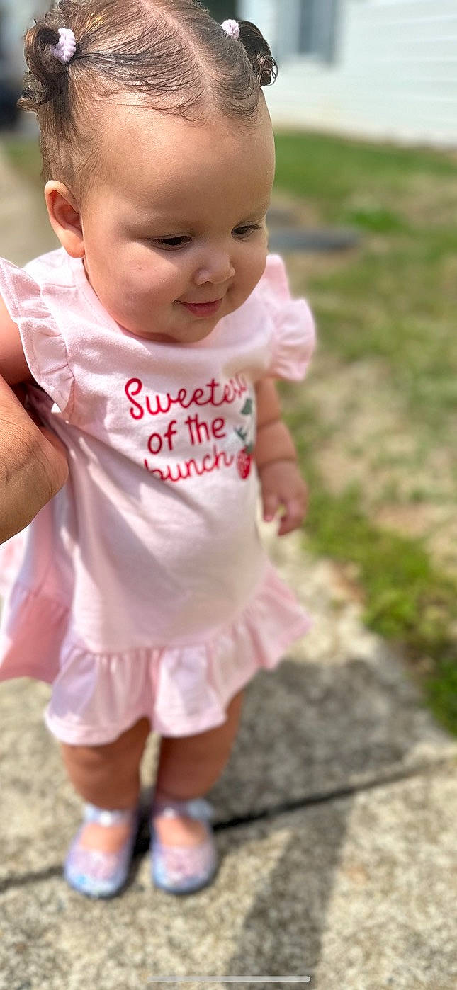 Brielle joined the competition — help win amazing prizes! baby, baby_toddler_clothing, child, eye, face, gesture, grass, happy, head, iris, lip, nose, people_in_nature, person, pink, plant, skin, sleeve, smile, t_shirt