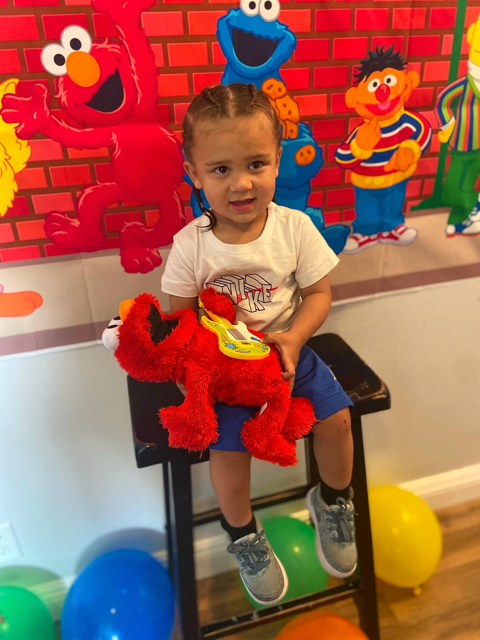 Kyrie joined the competition — help win amazing prizes! balloon, blue, child, event, fun, happy, leisure, mammal, orange, organ, person, play, recreation, red, shorts, smile, t_shirt, toddler, toy, vertebrate