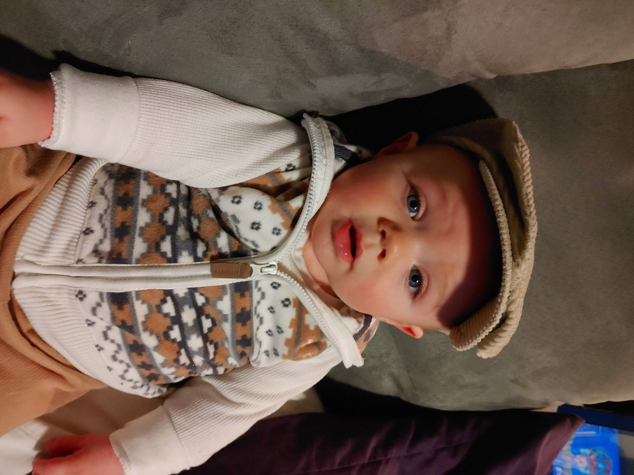 Gavyn joined the competition — help win amazing prizes! baby, baby_products, baby_toddler_clothing, cheek, child, comfort, cool, face, happy, headwear, jacket, lip, mammal, mouth, nose, pattern, person, skin, sleeve, textile