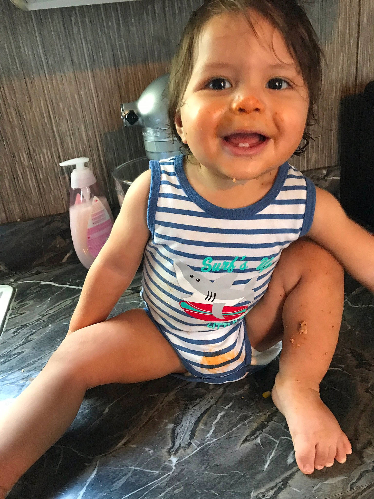 Jessiah is registered to the contest to win money with this photo: baby, cheek, child, facial_expression, leg, person, sitting, smile, toddler