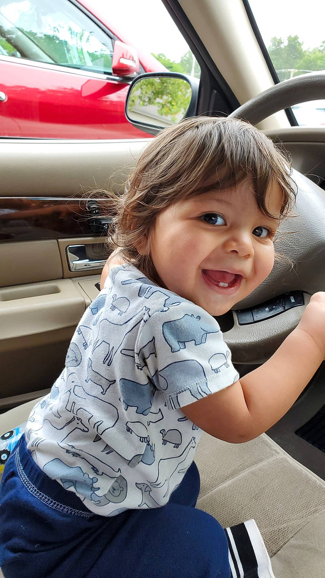 Jessiah is registered to the contest to win money with this photo: auto_part, automotive_exterior, car, car_seat, child, city_car, driving, family_car, luxury_vehicle, person, smile, steering_part, steering_wheel, toddler, vacation, vehicle, vehicle_door