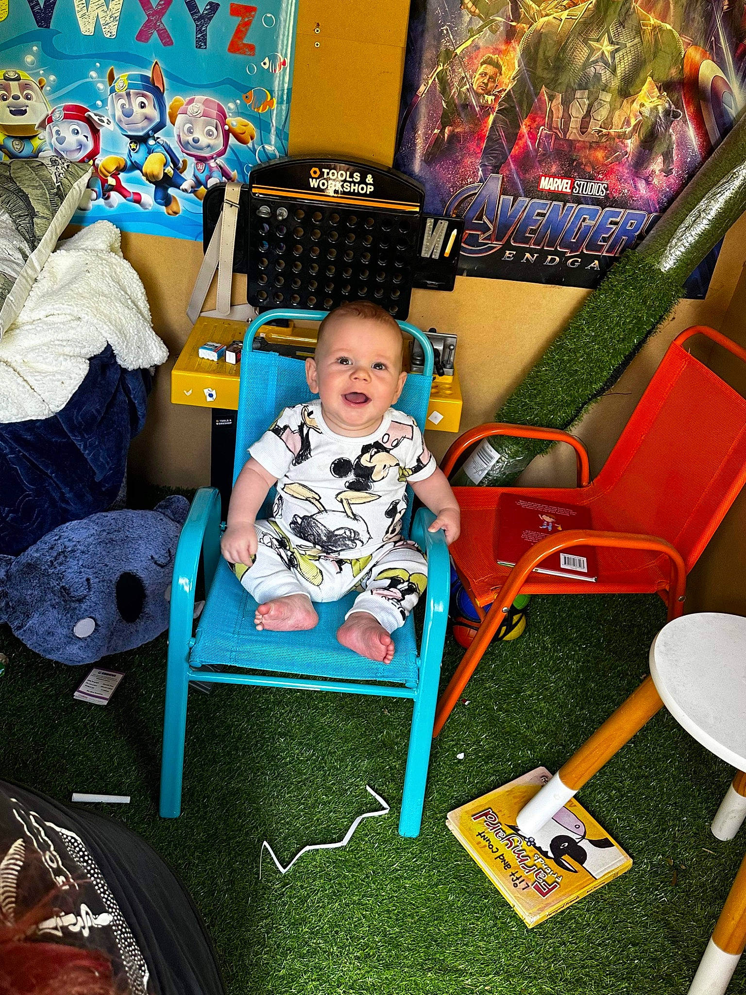 Finley joined the competition — help win amazing prizes! art, baby, baby_toddler_clothing, chair, child, comfort, cool, couch, flooring, fun, hat, leisure, person, play, purple, room, shoe, sitting, sneakers, t_shirt