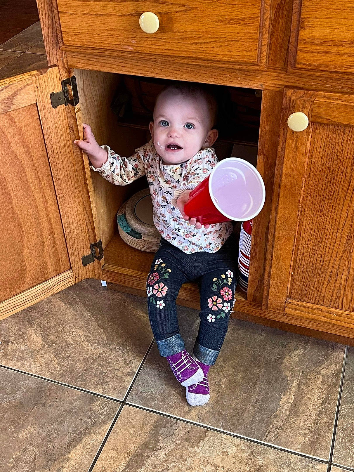 Stella joined the competition — help win amazing prizes! baby, baby_toddler_clothing, child, eye, floor, flooring, fun, happy, hardwood, head, leg, pattern, person, play, room, sleeve, smile, t_shirt, toddler, wood