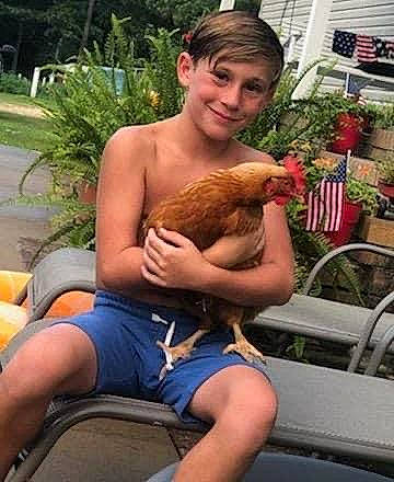 Micheal joined the competition — help win amazing prizes! abdomen, beak, bird, chicken, fawn, fur, grass, human_leg, joy, leisure, livestock, muscle, person, plant, primate, recreation, shorts, sitting, smile, thigh