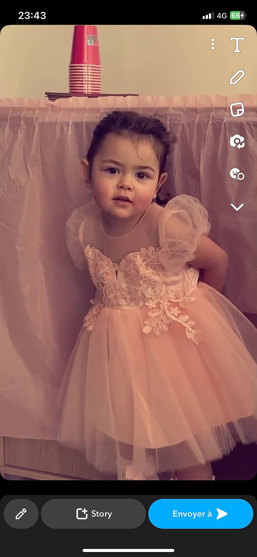 Mya a rejoint le concours — aidez-le/la à gagner de superbes lots ! baby, baby_toddler_clothing, bridal_party_dress, day_dress, dress, embellishment, face, finger, hair, happy, iris, neck, one_piece_garment, person, pink, product, shoulder, skin, sleeve, textile