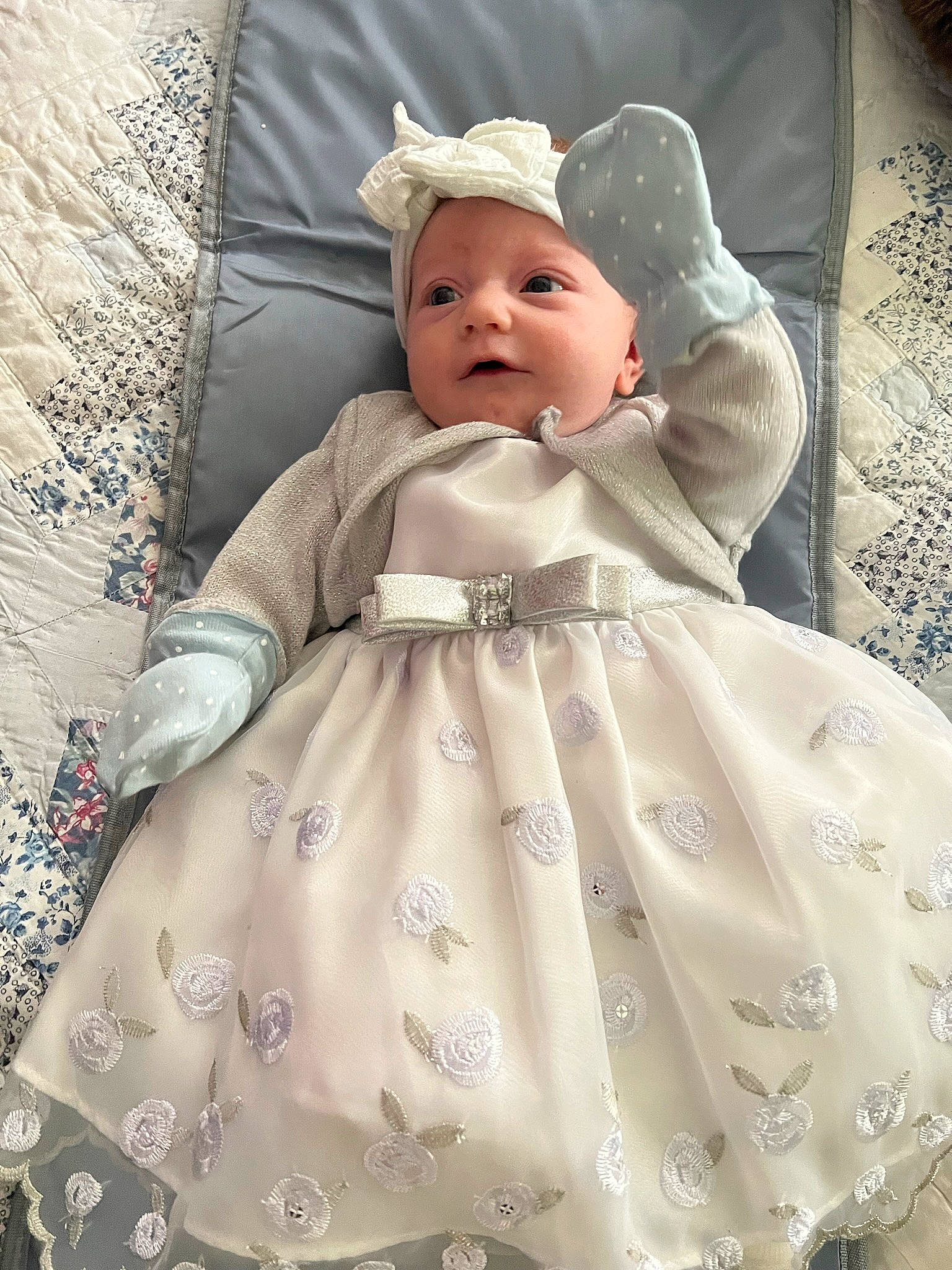 Amber is registered to the contest to win money with this photo: baby, baby_toddler_clothing, cheek, child, clothing, day_dress, dress, embellishment, fashion_design, headgear, headwear, linens, lip, one_piece_garment, outerwear, pattern, person, pink, skin, sleeve