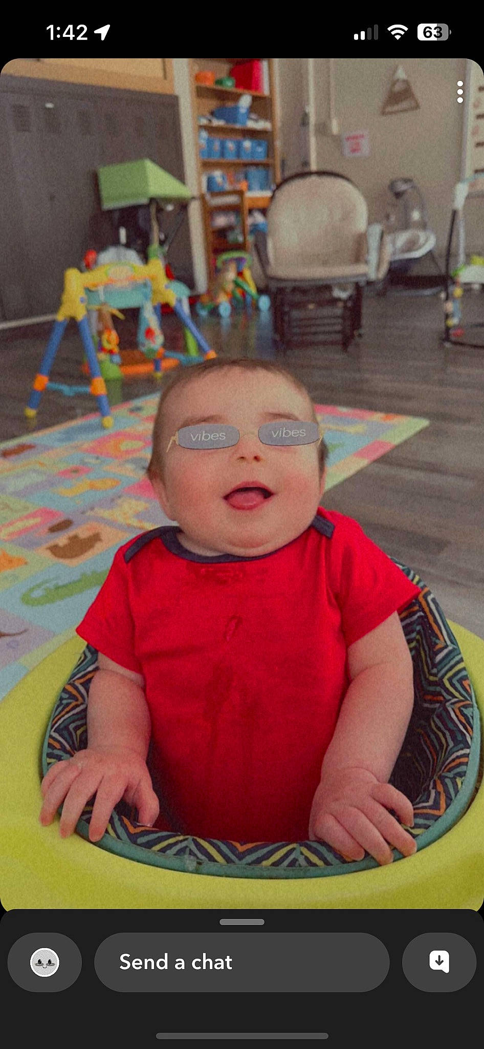 Emmett is registered to the contest to win money with this photo: baby, baby_toddler_clothing, chair, cheek, child, circle, facial_expression, floor, flooring, fun, happy, leisure, magenta, person, play, recreation, room, sitting, smile, toddler