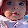 baby, child, face, hat, pink_clothing, close_up, outdoor, portrait, cute, infant, eyes, skin, expression, young_child, sunlight, fashion, headwear, apparel, person, adorable