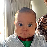 Matteo joined the competition — help win amazing prizes! baby, child, face, eyes, jacket, clothing, indoor, curtains, person, portrait, expression, young, cute, infant, head, sitting, cozy, light, warm, closeup