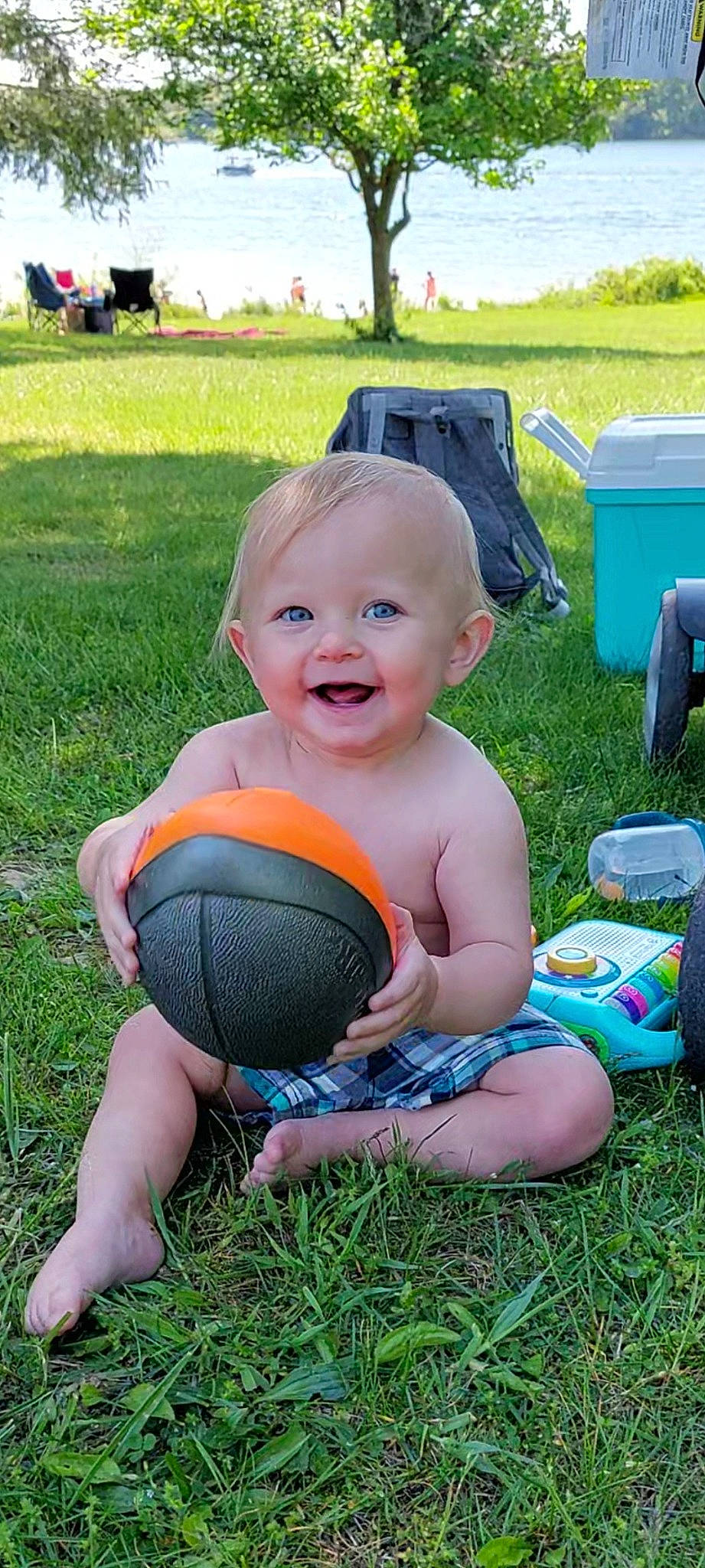 Jack joined the competition — help win amazing prizes! baby, baby_toddler_clothing, ball, chair, child, football, fun, grass, grass_family, green, happy, joy, lawn, leisure, people_in_nature, person, plant, recreation, sitting, smile