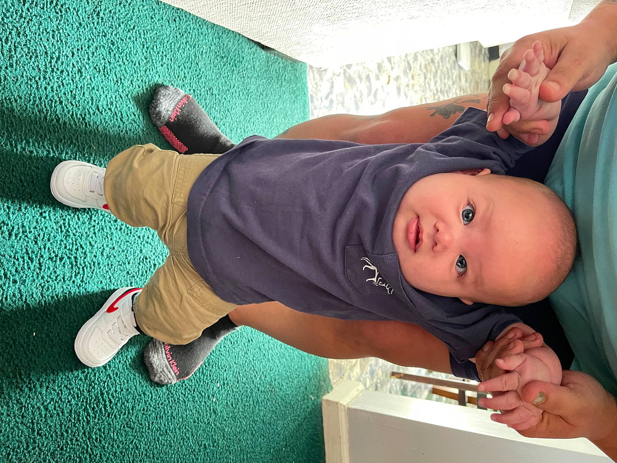 Layton joined the competition — help win amazing prizes! abdomen, baby, baby_toddler_clothing, carmine, child, comfort, elbow, flooring, foot, fun, grass, hat, human_leg, joint, knee, leg, person, sock, thigh, toddler
