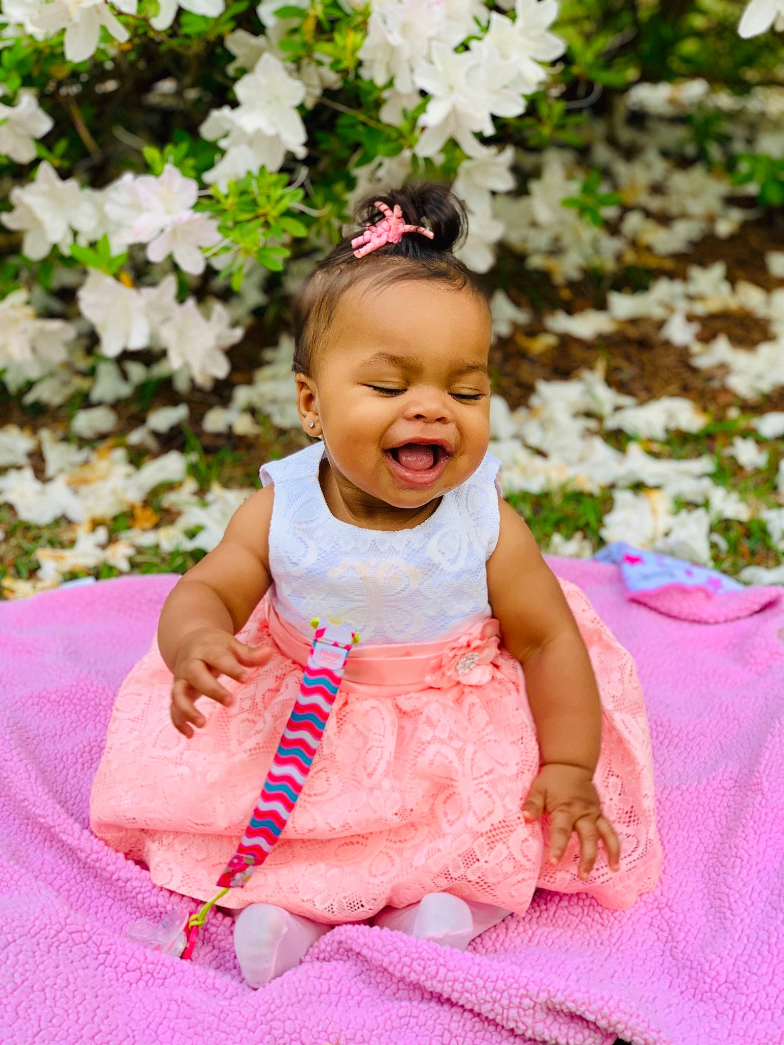 Evalynn joined the competition — help win amazing prizes! baby, baby_products, baby_toddler_clothing, child, dress, hair_accessory, happy, person, pink, product, smile, toddler