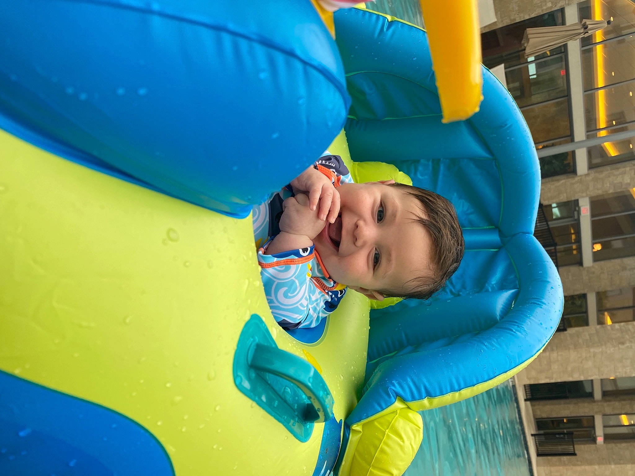Eduardo joined the competition — help win amazing prizes! aqua, azure, baby_toddler_clothing, child, chute, city, comfort, electric_blue, fun, happy, hat, leisure, outdoor_play_equipment, person, plastic, play, recreation, smile, toddler, yellow