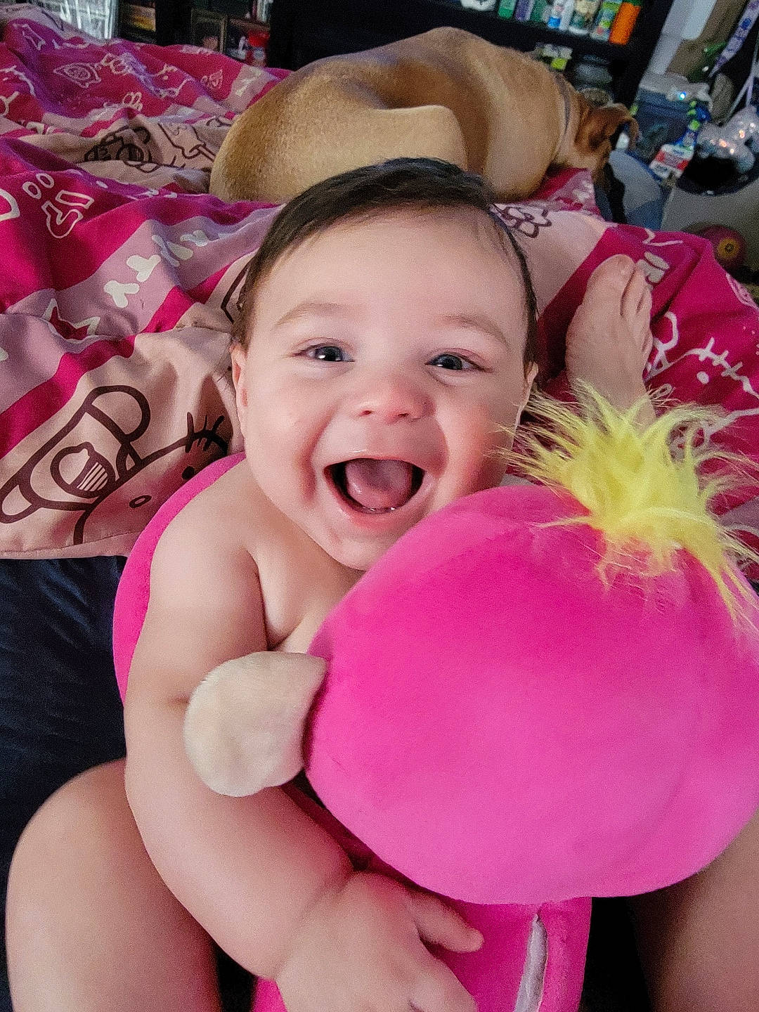 Eduardo joined the competition — help win amazing prizes! baby, baby_laughing, baby_toddler_clothing, eye, finger, gesture, hairstyle, happy, headgear, human_body, lip, mammal, mouth, person, pink, skin, smile, textile, thumb, toddler