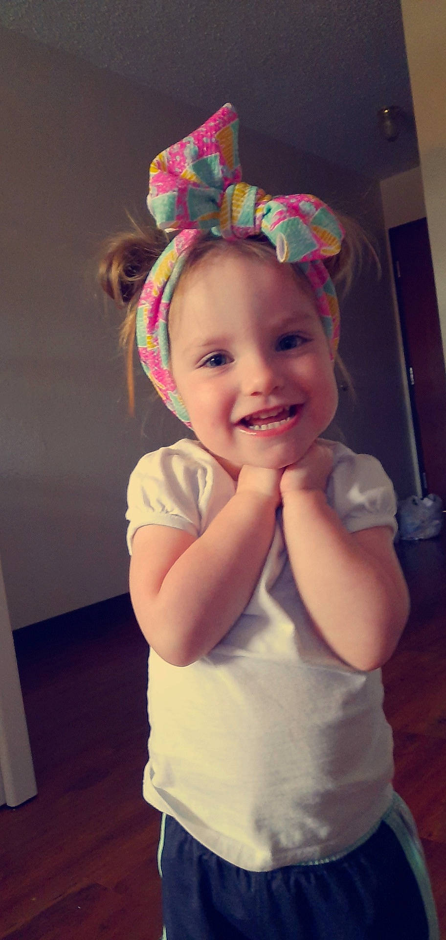 Aliyannah joined the competition — help win amazing prizes! baby, cheek, child, ear, eye, face, facial_expression, fashion_accessory, fun, hair_accessory, happy, head, headband, headgear, iris, joy, person, pink, play, skin