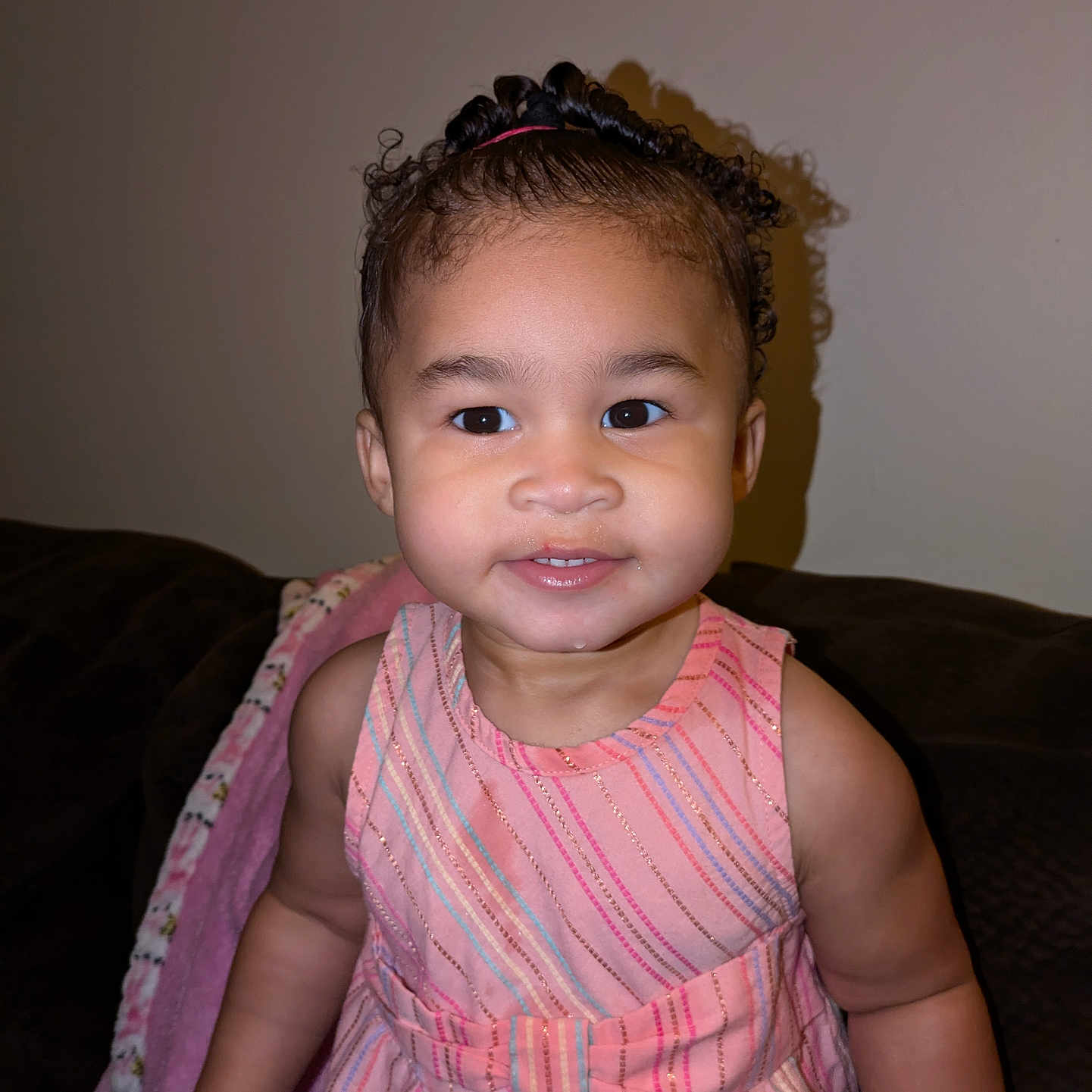 Brielle joined the competition — help win amazing prizes! accessories, bodypart, child, clothing, couch, dress, face, female, finger, formalwear, furniture, girl, hand, happy, head, jewelry, person, photography, portrait, smile