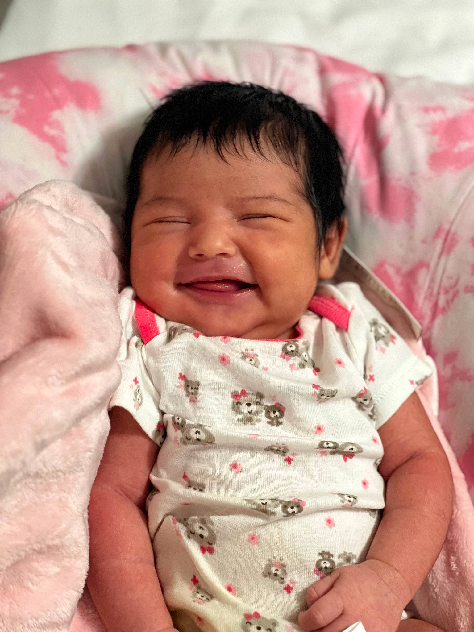 Emilia joined the competition — help win amazing prizes! baby, baby_toddler_clothing, cheek, chin, comfort, eye, eyebrow, gesture, happy, head, iris, joy, lip, mouth, neck, nose, person, pink, skin, sleeve