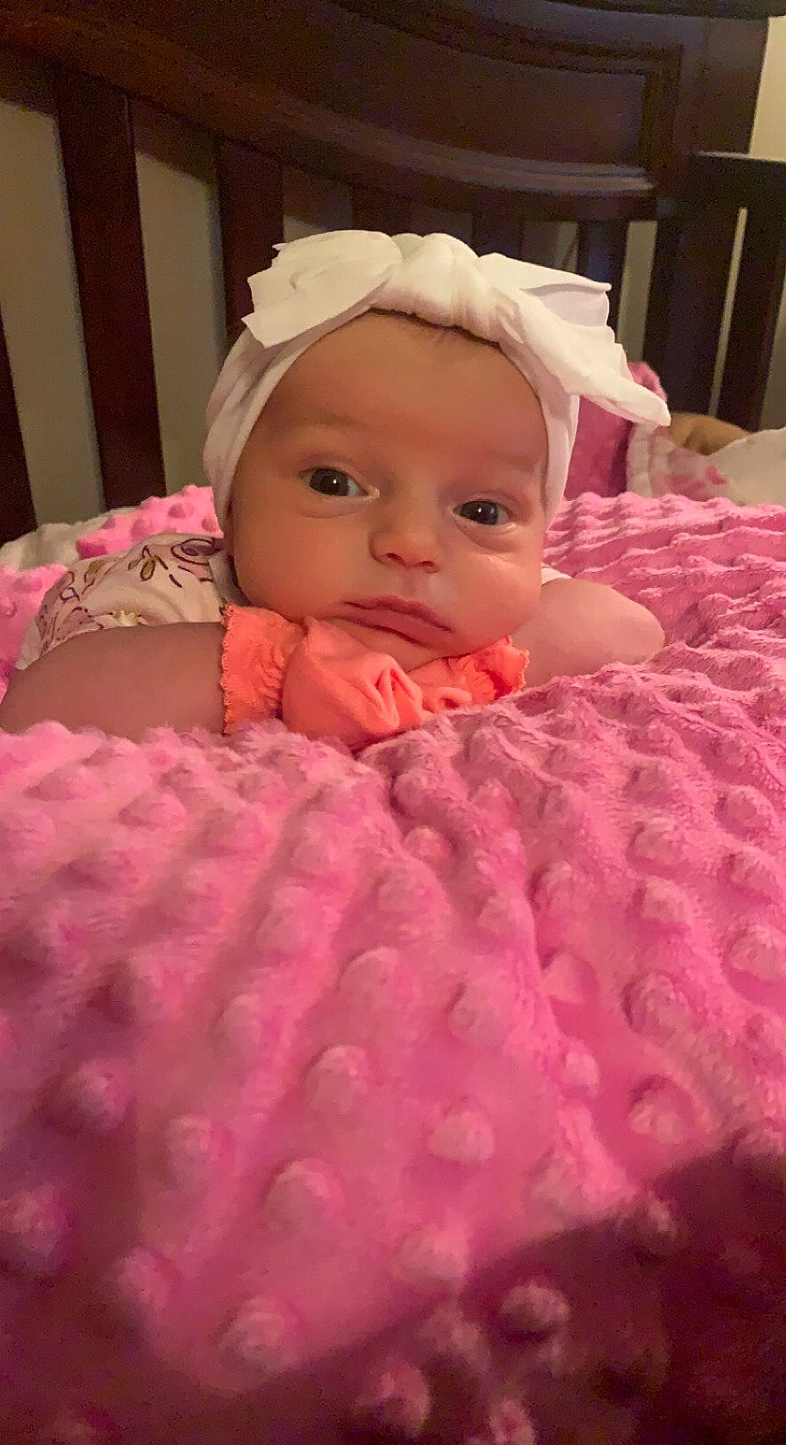 Emberlee joined the competition — help win amazing prizes! baby, baby_toddler_clothing, cheek, chin, comfort, eyebrow, eyelash, face, fun, hairstyle, iris, linens, lip, magenta, mouth, nose, person, pink, skin, smile