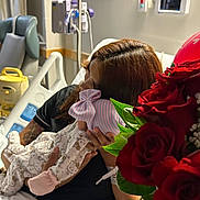 Nailea is registered to the contest to win money with this photo: architecture, art, baby, building, childbirth, clothing, face, flower, flowerarrangement, flowerbouquet, head, hosiery, hospital, newborn, painting, person, petal, plant, rose, sock