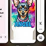 Angel joined the competition — help win amazing prizes! dog_illustration, pet_art, watercolor_background, travel_tumbler, name_text_angel, smartphone_screenshot, app_switcher, ui_overlays, volume_slider, status_bar, battery_icon, chrome_icon, colorful, pink_collar, upright_ears, portrait_orientation, product_photo, website_tab, mockup, close_button_icon