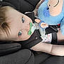 baby, child, pacifier, car_seat, plush_toy, blue_eyes, infant, straps, toy, cute, closeup, seatbelt, car_interior, soft_toy, child_protection, toddler, comfort, young_child, portrait, restraint