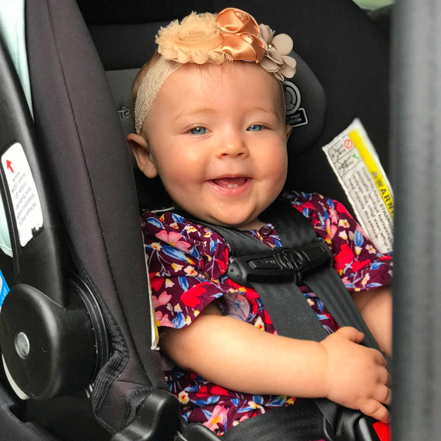 Roxy is registered to the contest to win money with this photo: auto_part, baby, baby_carriage, baby_in_car_seat, baby_products, car_seat, car_seat_cover, child, joy, person, product, seat_belt, toddler