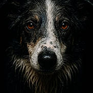 Tika participe au concours pour gagner de l'argent avec cette photo : dog, wet, portrait, close_up, animal, face, fur, brown_eyes, black_background, moist, canine, focused, detailed, pet, muzzle, whiskers, expression, looking_at_camera, dark, studio_lighting