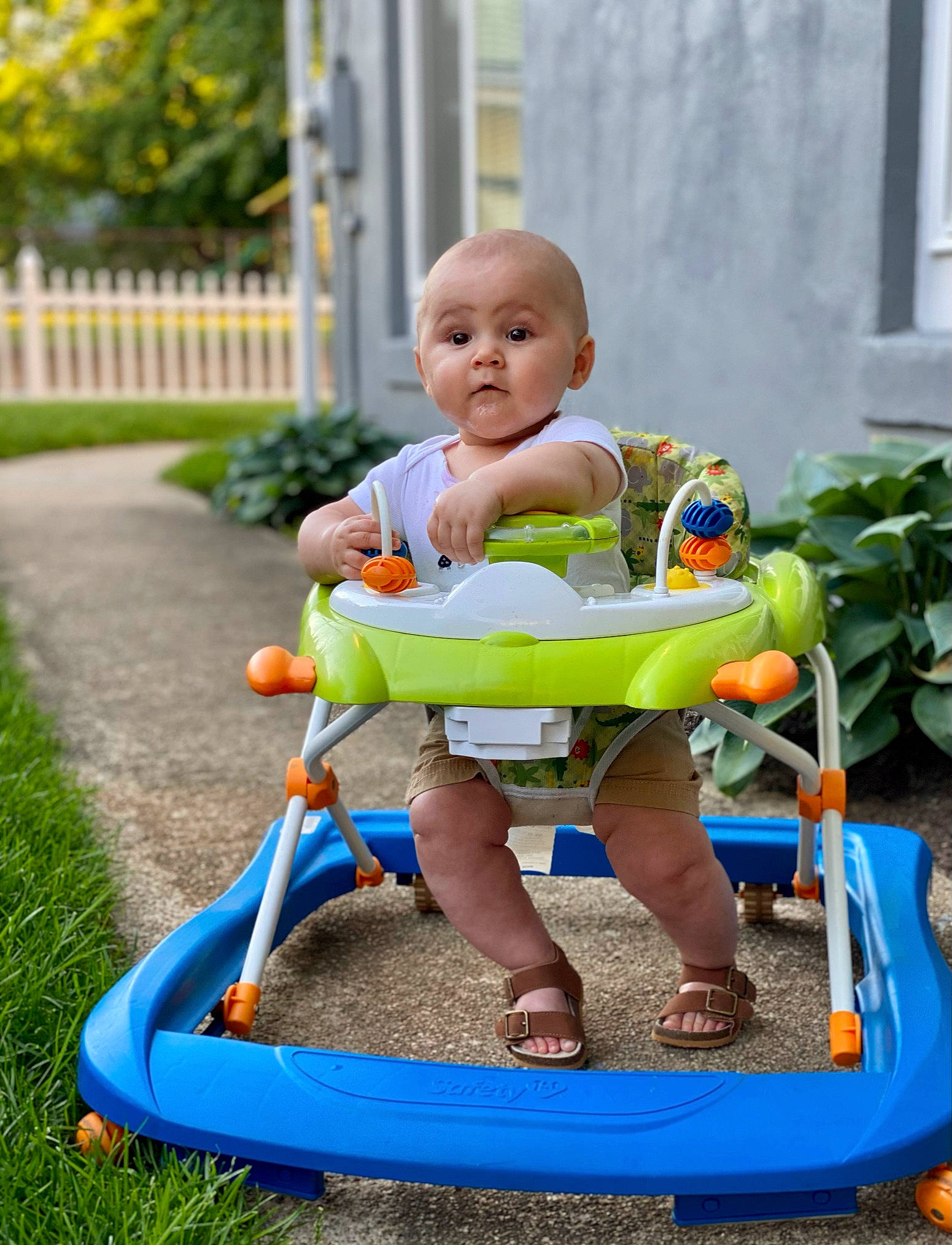 Atilla joined the competition — help win amazing prizes! baby, baby_products, baby_toddler_clothing, child, electric_blue, fence, fun, grass, green, happy, leisure, people_in_nature, person, photograph, plant, plastic, play, recreation, sitting, surprise