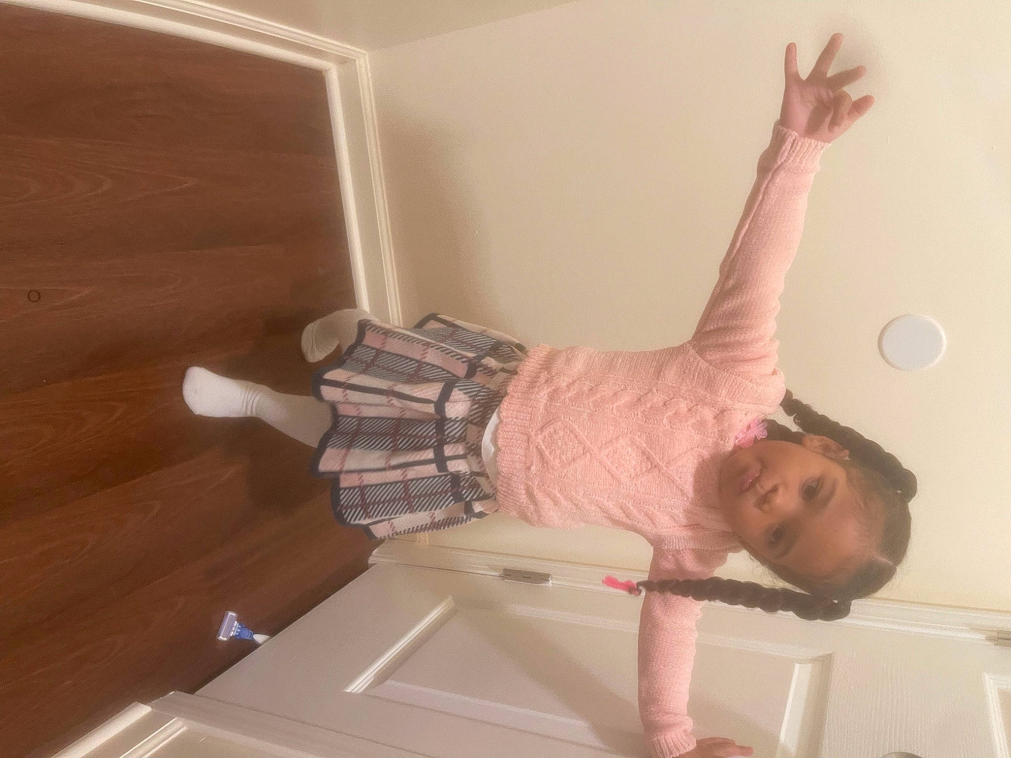 Ximenna joined the competition — help win amazing prizes! ceiling, child, comfort, elbow, floor, flooring, fun, gesture, hardwood, human_body, human_leg, knee, leg, person, plaster, room, thigh, toddler, wood, wood_stain