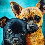 Aïko Et Groot a rejoint le concours — aidez-le/la à gagner de superbes lots ! dog, puppy, animal, pet, cute, closeup, portrait, fur, ears, eyes, snuggling, friendship, adorable, muzzle, brown_dog, black_dog, nose, whiskers, looking_at_camera, blue_background
