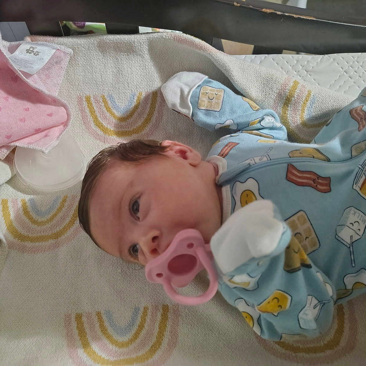 Anora joined the competition — help win amazing prizes! baby, blanket, child, comfort, cute, fabric, indoor, infant, lying_down, newborn, onesie, pacifier, pastel_colors, patterned_clothing, quiet, resting, sleepwear, smiling_faces, soft_texture, toddler