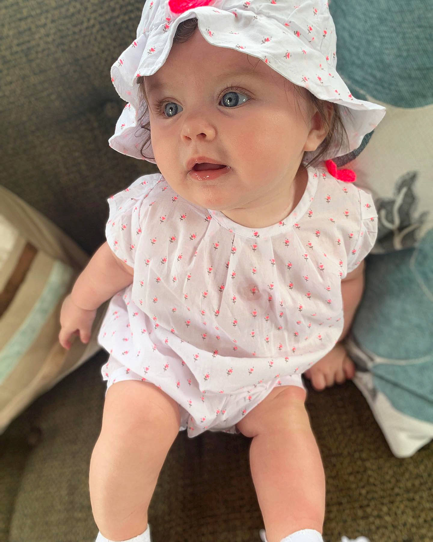 Harlie joined the competition — help win amazing prizes! baby, baby_products, baby_toddler_clothing, beauty, bonnet, cap, cheek, child, child_model, clothing, daughter, fashion_accessory, hat, headgear, headwear, person, pink, skin, sleeve, smile