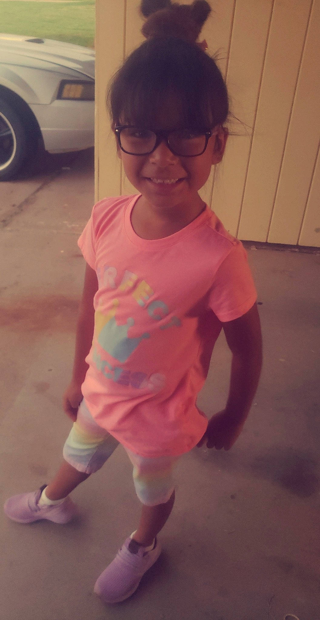 Chayil Sky joined the competition — help win amazing prizes! baby, child, footwear, glasses, joy, leg, person, pink, play, shoe, shoulder, skin, standing, t_shirt, toddler