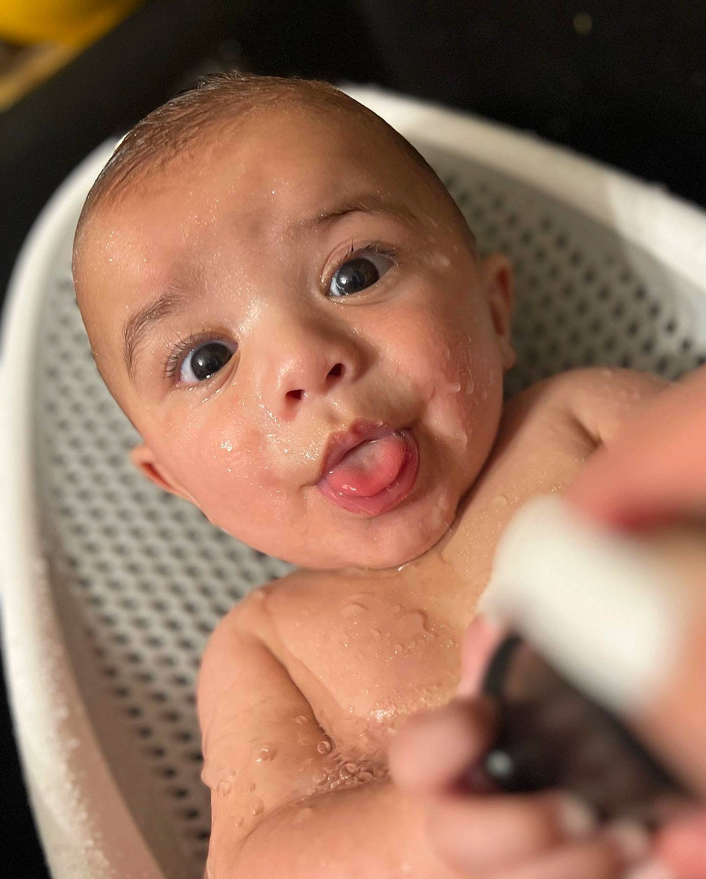 Ashton is registered to the contest to win money with this photo: baby, baby_bathing, bathing, bathroom, bathtub, cheek, chest, chin, ear, eyebrow, eyelash, fluid, happy, iris, jaw, lip, mouth, nose, person, skin