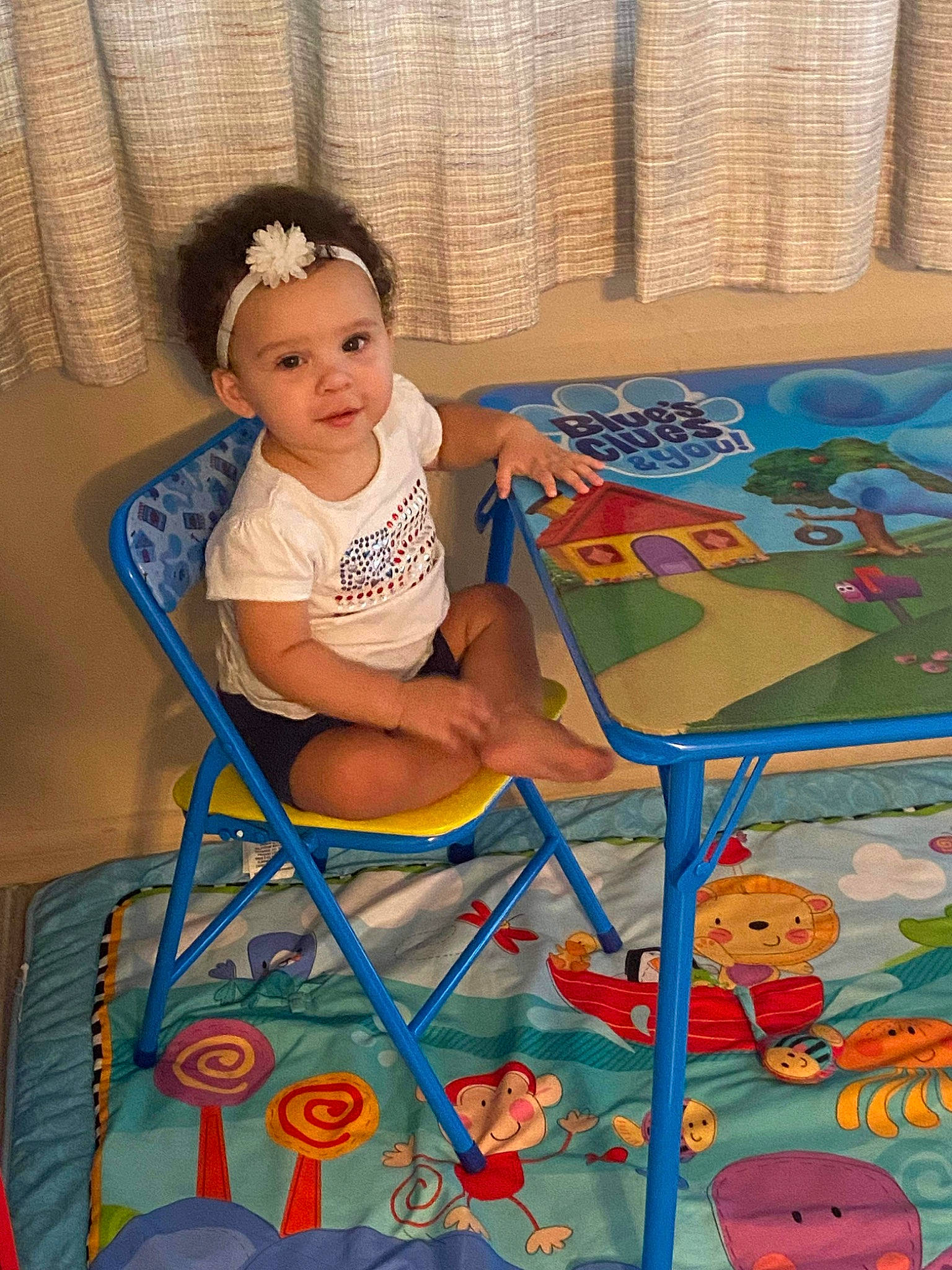 Ayana joined the competition — help win amazing prizes! art, azure, baby, baby_products, baby_safety, baby_toddler_clothing, baby_toys, child, comfort, electric_blue, flooring, fun, happy, human_leg, leisure, person, play, room, sitting, summer