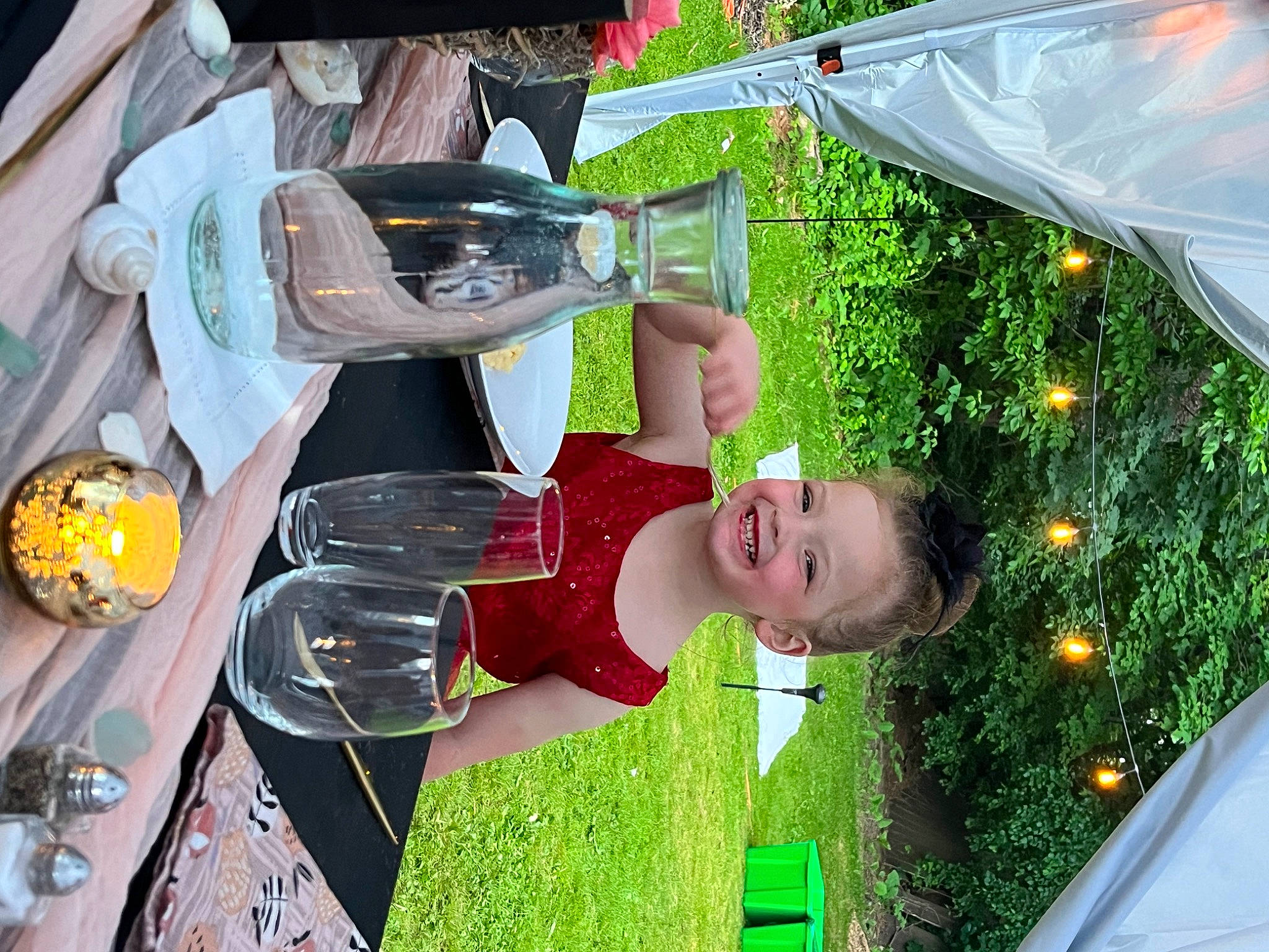 Mila is registered to the contest to win money with this photo: cooking, event, fashion_accessory, food, fun, glass, grass, green, happy, joy, leisure, person, plant, tableware