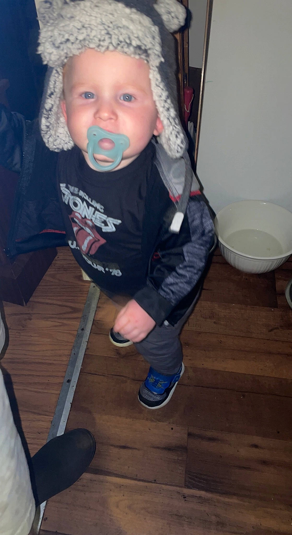 Gavyn is registered to the contest to win money with this photo: baby, baby_toddler_clothing, cheek, chin, cool, eye, face, floor, flooring, head, headwear, iris, leg, mouth, nose, person, skin, sleeve, sneakers, standing