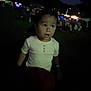 Marisol is registered to the contest to win money with this photo: child, night, outdoor, grass, people, lights, curious, white_shirt, dark, blurred, gathering, event, lawn, casual, portrait, face, person, young, evening, crowd