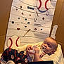 baby, pacifier, baseball, clothing, cup, cardboard, blanket, sign, sports_theme, infant, portrait, indoors, child, cute, soft_lighting, decorations, relaxing, holding, seated, celebration