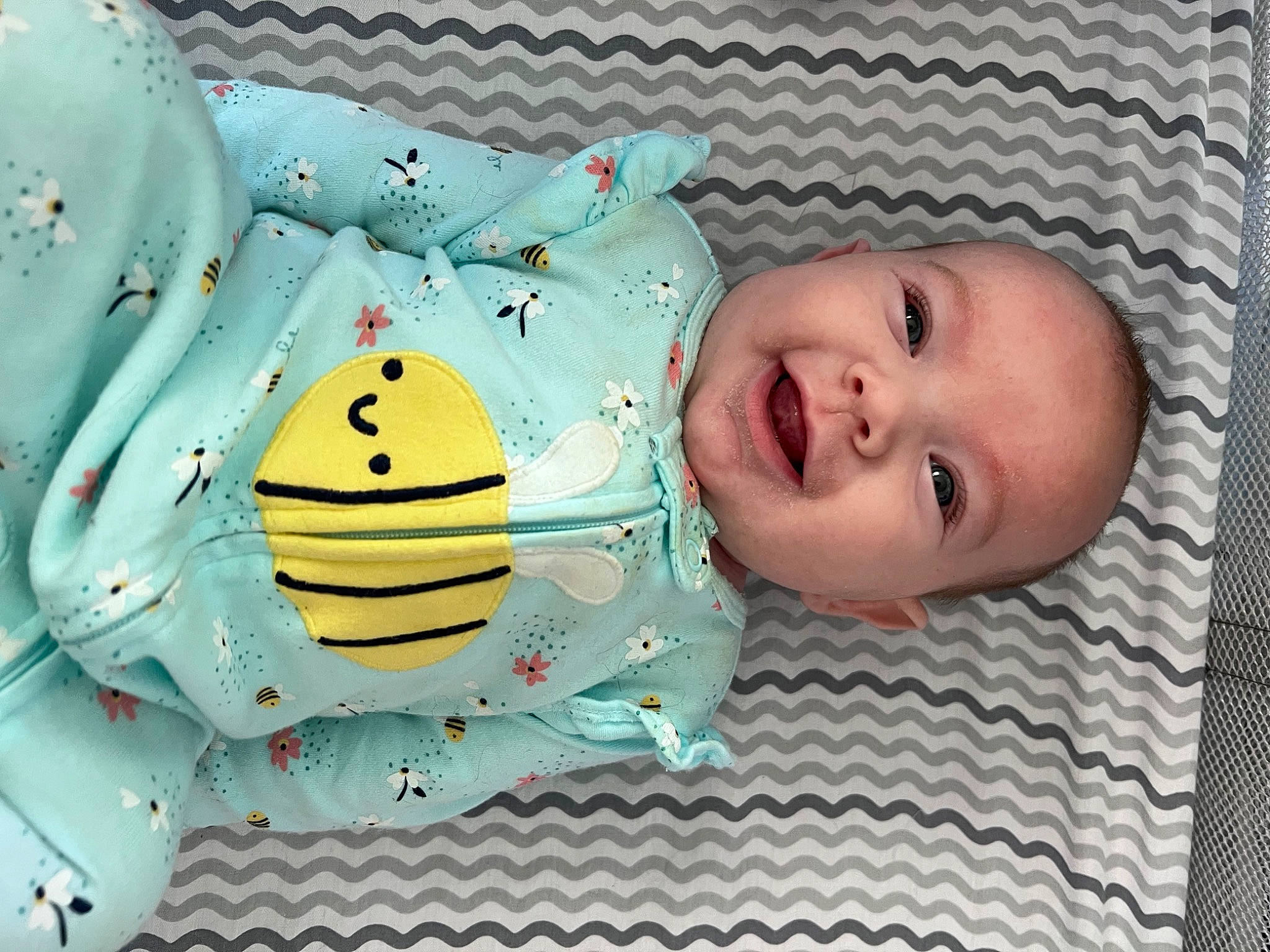 Saylor joined the competition — help win amazing prizes! baby, baby_products, baby_safety, baby_toddler_clothing, baby_toys, blue, cheek, child, facial_expression, fun, happy, linens, mammal, nose, pattern, person, product, smile, textile, toddler