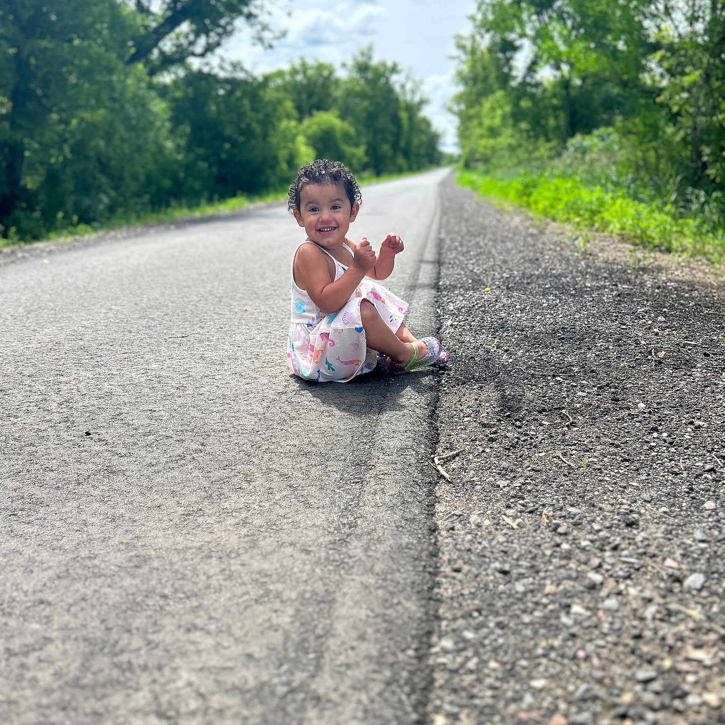 Khalani joined the competition — help win amazing prizes! baby, bodypart, city, face, finger, gravel, hand, head, path, person, photography, plant, portrait, road, sitting, street, tarmac, tree, urban, vegetation