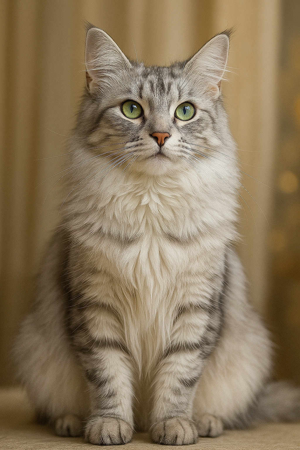 Rumple participe au concours pour gagner de l'argent avec cette photo : cat, fluffy, green_eyes, sitting, portrait, domestic_cat, feline, whiskers, ears, fur, indoor, close_up, animal, pet, cute, soft_light, focused, alert, tabby, mammal