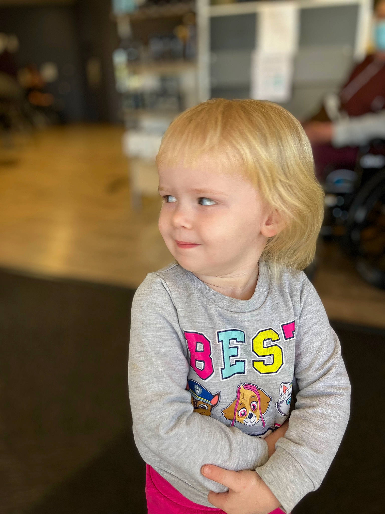 Gabriella joined the competition — help win amazing prizes! baby, baby_toddler_clothing, blond, cheek, child, eye, flooring, fun, hair, hairstyle, happy, head, iris, person, sitting, skin, sleeve, smile, t_shirt, toddler