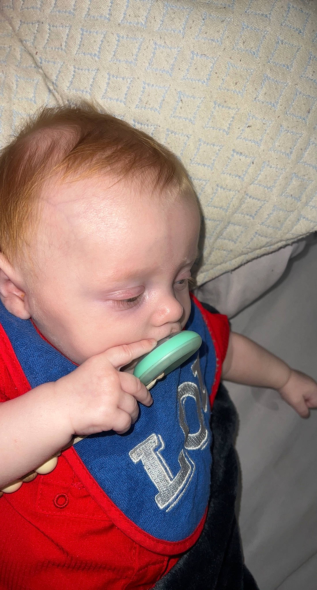 Layne is registered to the contest to win money with this photo: baby, baby_toddler_clothing, biting, cheek, child, comfort, ear, eyelash, finger, happy, iris, lip, mouth, nail, neck, nose, person, sitting, skin, sleeve