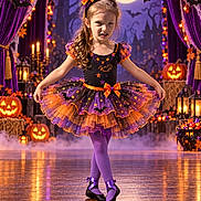 Brooklyn is registered to the contest to win money with this photo: ballerina, bats, candles, child, cobwebs, costume, dance, girl, halloween, jack_o_lantern, moon, orange, portrait, pumpkin, purple, smiling, stage, theater, tutu, witch_hat