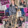 backpack, camouflage_pants, child, classroom, collage, desk, hearts, hoodie, lockers, middle_school, motivational_text, peace_sign, pink, portrait, sandals, school, school_hallway, school_supplies, smiling, student