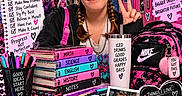 Isabella is registered to the contest to win money with this photo: backpack, braids, child, classroom, colorful, girl, iced_drink, indoor, locker, middle_schooler, motivational_decor, notebooks, peace_sign, pink, portrait, school, school_supplies, seventh_grade, smiling, student